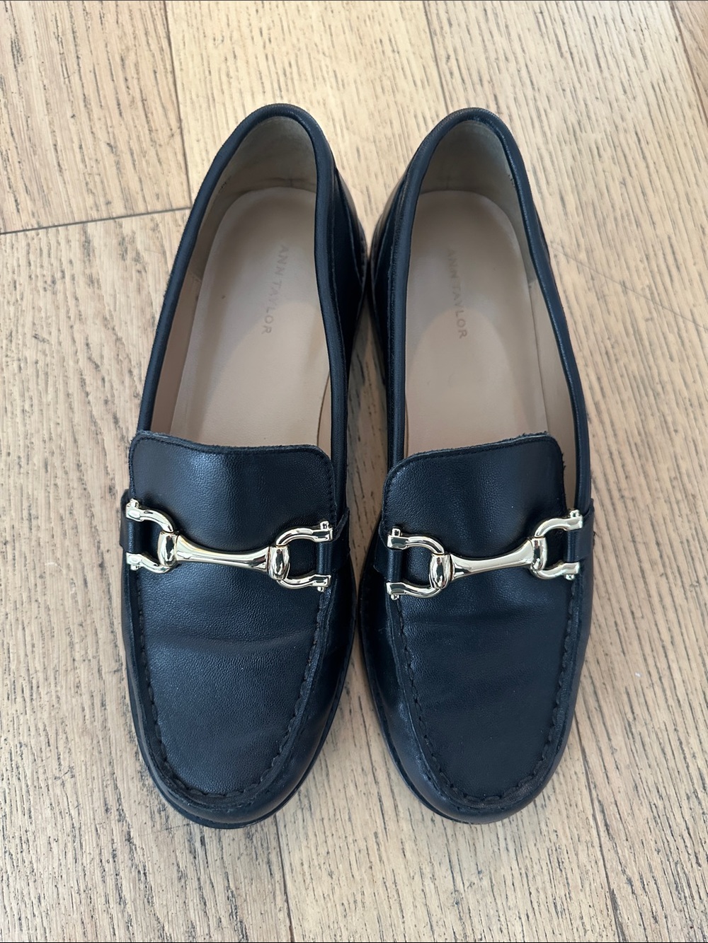 Black Leather Loafers with Gold Bit